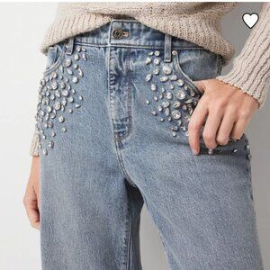 nwt WHITE HOUSE BLACK MARKET WIDE RHINESTONE HIGH RISE JEANS 14